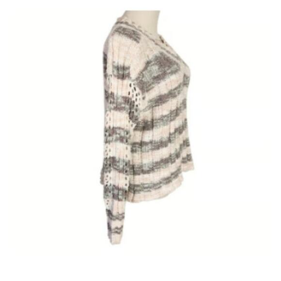 NWOT Bobeau Pink Green Purple Striped V Neck Sweater Size S - Picture 3 of 6